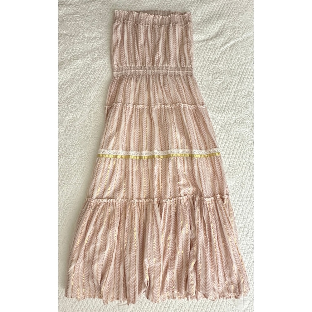 Venus Striped Strapless Embroidered Maxi Dress Metallic Boho Women’s Large - Picture 3 of 12
